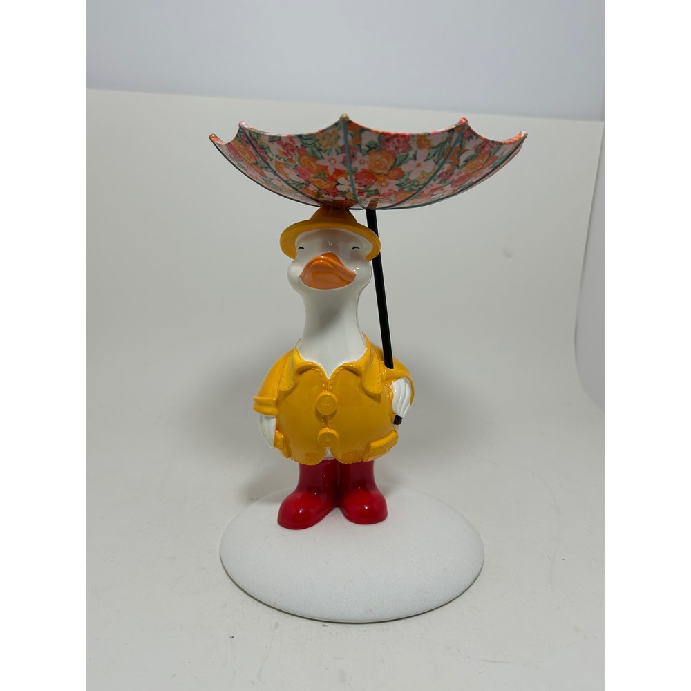 Bath & Body Works Duck in Raincoat Floral Umbrella 3-Wick Candle Holder Figurine